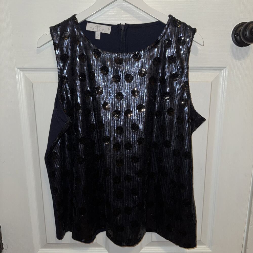 RSVP by Talbots 2Xp Women’s Sleeveless Blouse Sequins Navy Blue Black NWOT PLUS